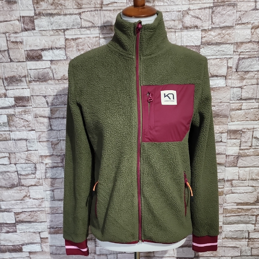 Kari Traa Green Fleece Full Zipp Jacket with Burgundy Accents